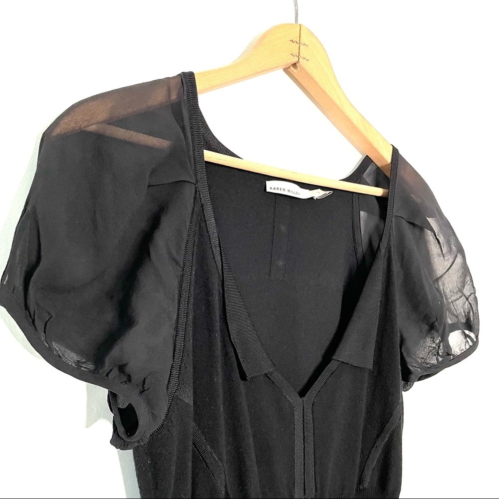Karen Millen | Black Sweater Dress Short Silk Puff Sleeves Size 8 - Picture 5 of 9